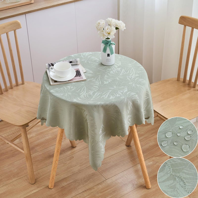 EFFICINATURE Square Tablecloth Green 36x36 Inch Leaves Pattern Scalloped Edge Waterproof Jacquard Nightstand End Table Cover for Coffee Teapoy Table Room Decor - Image 1