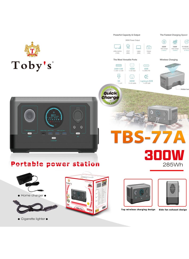 Toby's - Toby's TBS- 77A 300Wh Portable Power Station 150W Max Wireless Charge 77000mAh Powerful Powerbank for Outdoor Blackout Camping - Image 1