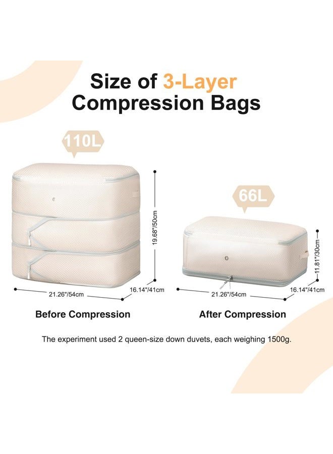Easortm Comforter Storage Bag - Large Capacity Blanket Storage Bags 3-Layer Ultra Space Saving Self Compression Organizer, Washable Compression Bags for Storage Comforter Blanket, 4-Pack, Beige - Image 2