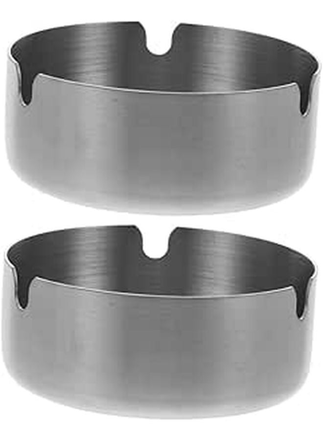 Stainless Steel Windproof Ashtray Set 2PCS Indoor Outdoor Cigar Holder Modern Decorative - Image 1