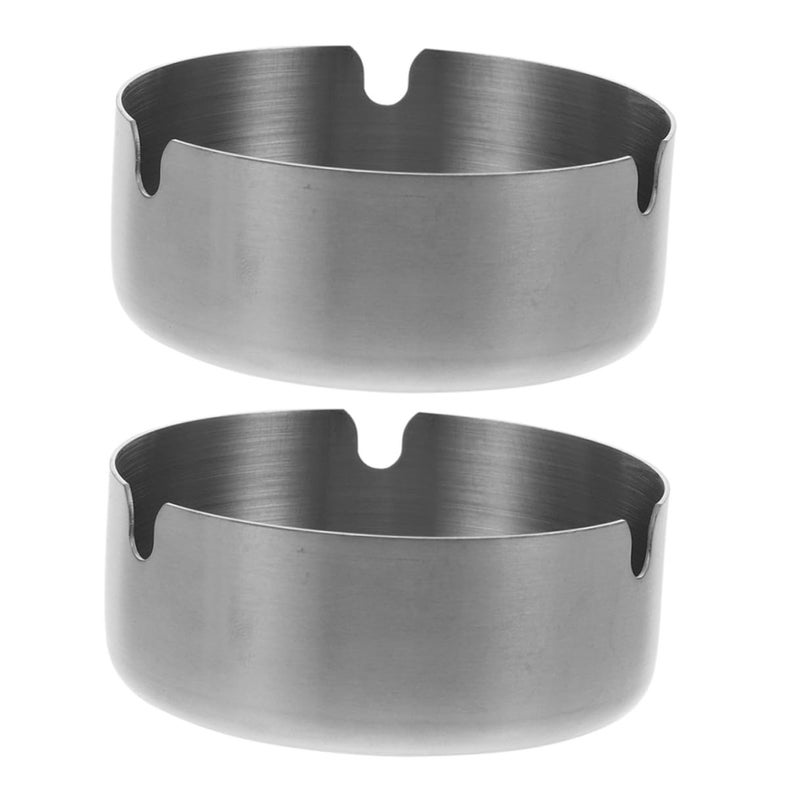 Stainless Steel Windproof Ashtray Set 2PCS Indoor Outdoor Cigar Holder Modern Decorative - Image 2