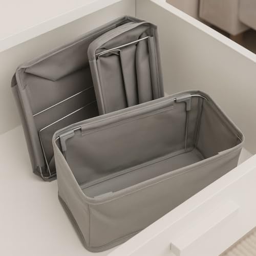 Deconox 4-Pack Foldable Drawer Organizers with Metal Frame Support – Sturdy Fabric Storage Bins for Socks, Underwear, Baby Clothes & Belts, Closet Dividers (Grey) (11.8 x 5.9 x 4.21 inc) - Image 4