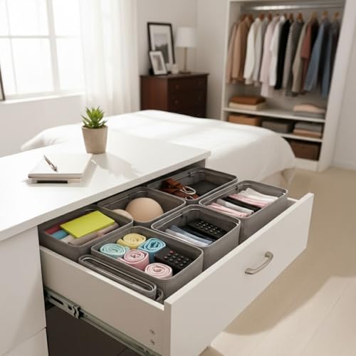 Deconox 4-Pack Foldable Drawer Organizers with Metal Frame Support – Sturdy Fabric Storage Bins for Socks, Underwear, Baby Clothes & Belts, Closet Dividers (Grey) (11.8 x 5.9 x 4.21 inc) - Image 2