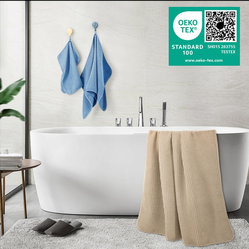POLYTE 430 GSM Microfiber Quick Dry Lint Free Oversize Bath Towel Set, 6 Piece (Waffle Weave) - Image 3