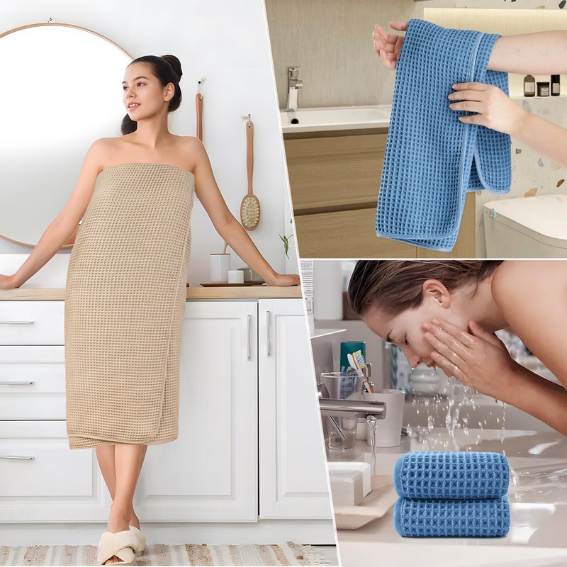 POLYTE 430 GSM Microfiber Quick Dry Lint Free Oversize Bath Towel Set, 6 Piece (Waffle Weave) - Image 5