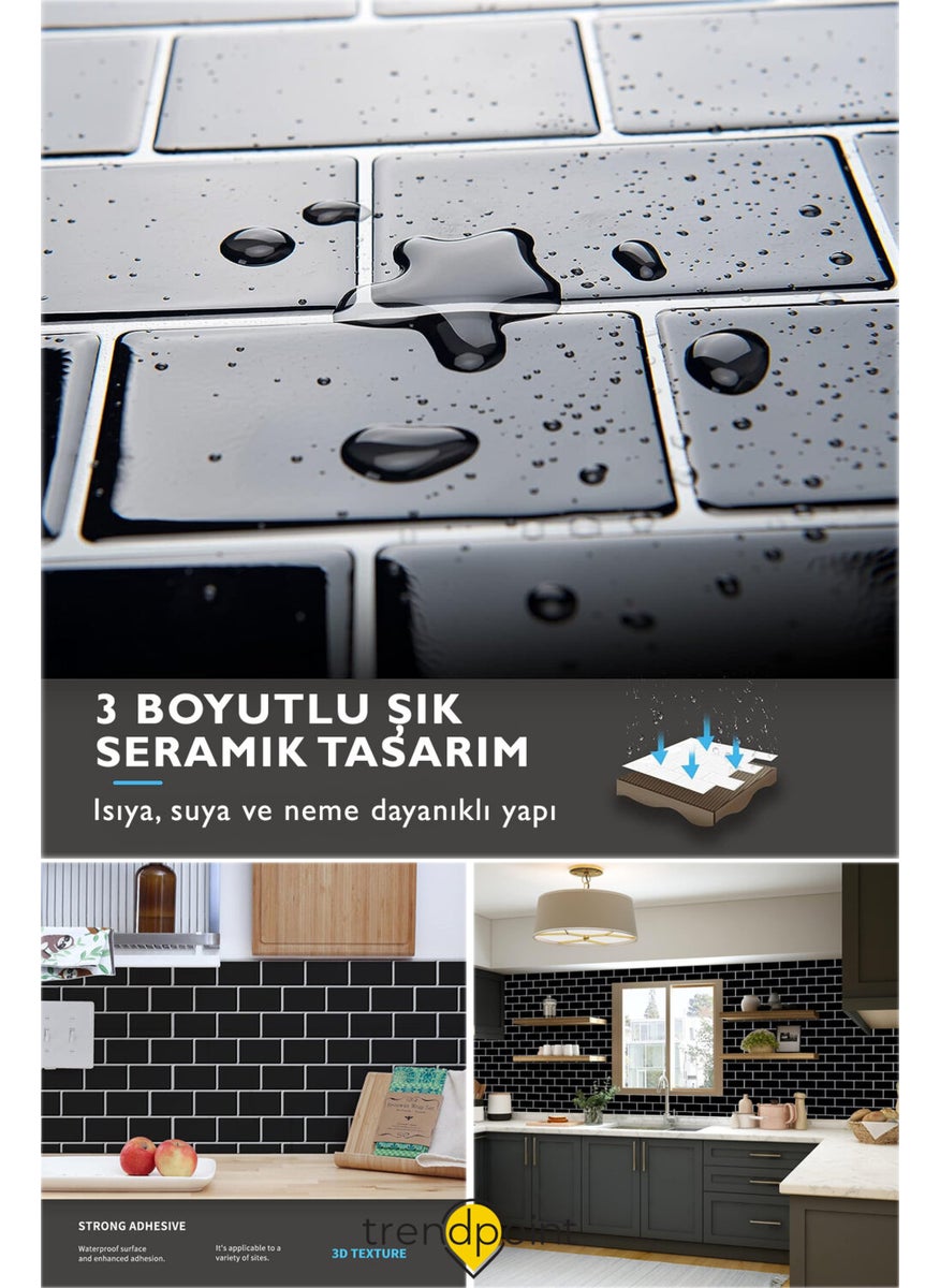 Trendpoint 3D 30×30 سم غطاء خلفي لمطبخ ذاتي اللاصق بمظهر السيراميك الأسود في الحمام  - Image 5