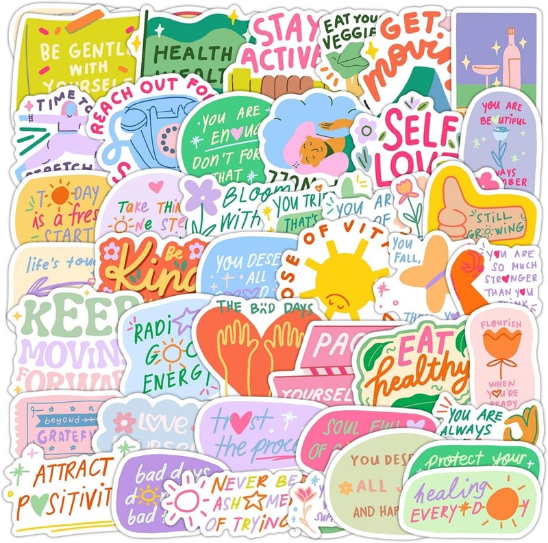 KASTWAVE 50PCS Cute Inspirational Quotes Stickers, Motivational Vinyl Decals for Water Bottles, Laptops, Journals, Planner Decor, Positive Affirmation Stickers for Teens, Adults, Kids - Image 1