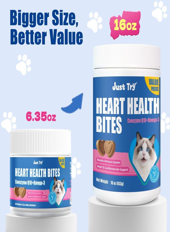 جرب عبوات Just Try 16 أونصة من مكافآت Coenzyme Q10 Heart Healthy Bites للقطط - مكمل غذائي متطور يحتوي على Coq10 والتورين لصحة قلب القطط - قطع مضغ طرية بنكهة الدجاج - يدعم وظائف القلب - Image 4