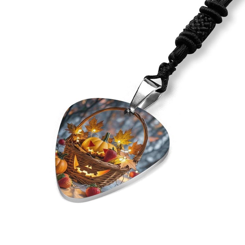Custom Pumpkin Maple Leaf Lantern Guitar Pick Pendant Necklace For Guitar Bass Ukulele - Image 3