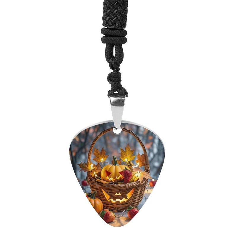 Custom Pumpkin Maple Leaf Lantern Guitar Pick Pendant Necklace For Guitar Bass Ukulele - Image 2