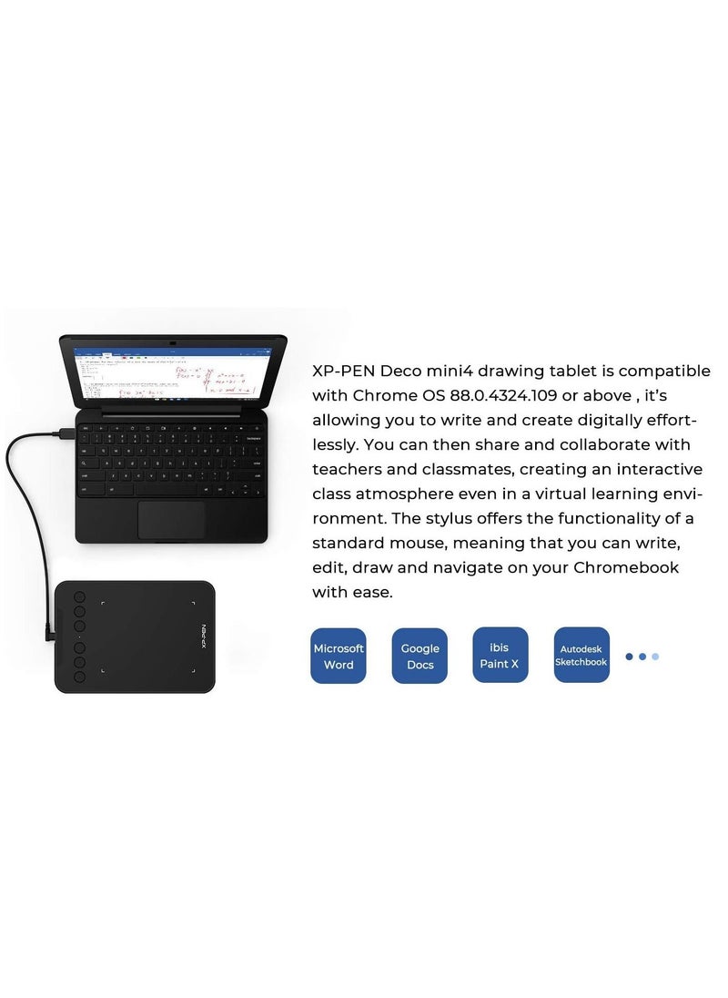 XP-PEN - Deco mini4 Drawing Tablet  Graphic Tablet Pen Tablet with 8192 Levels Pressure, 4 x 3 inch Artist Tablet 6 Shortcut Keys for Student E-Learning and Online Teaching Compatible with Chromebook - Image 1