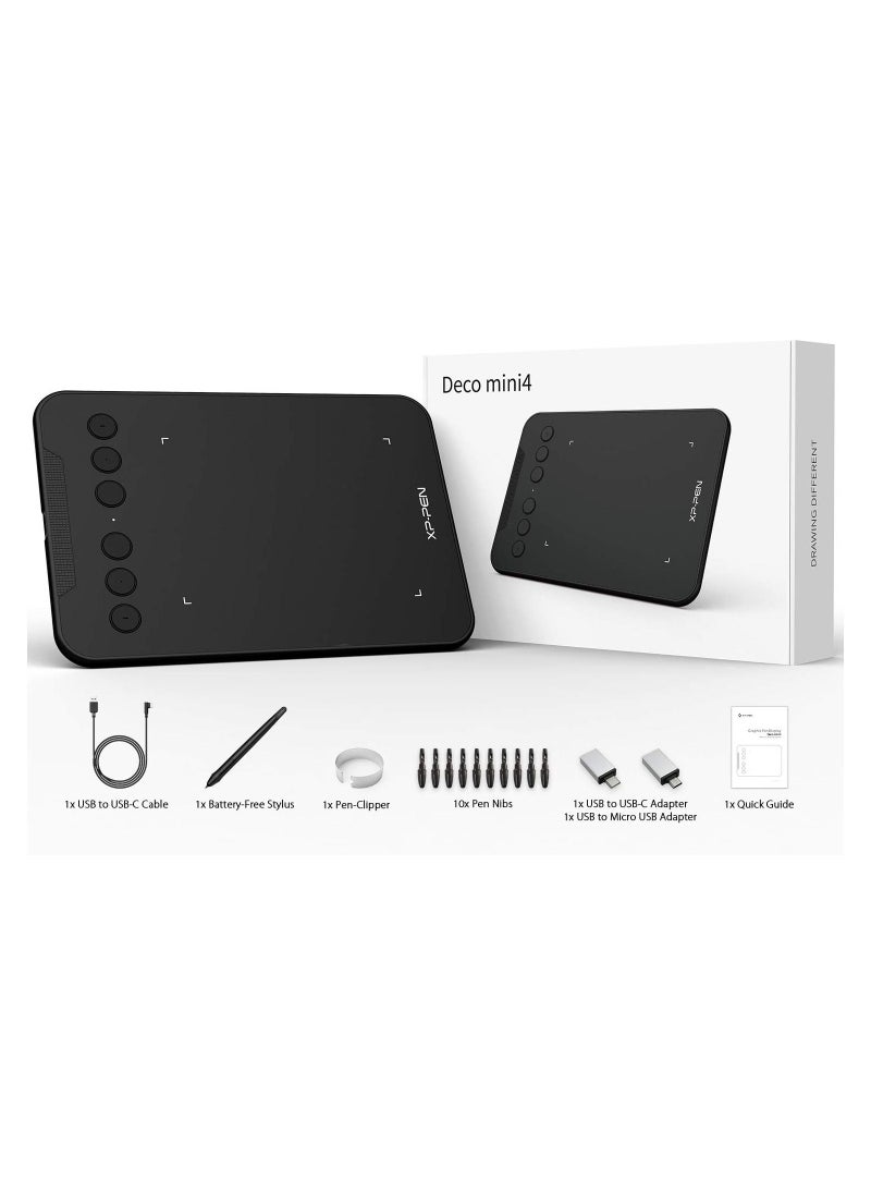 XP-PEN - Deco mini4 Drawing Tablet  Graphic Tablet Pen Tablet with 8192 Levels Pressure, 4 x 3 inch Artist Tablet 6 Shortcut Keys for Student E-Learning and Online Teaching Compatible with Chromebook - Image 1