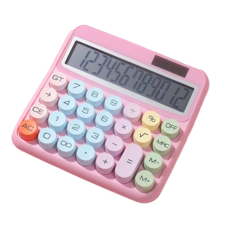12-Digit Calculator Pink Large Round Keys Mechanical Keyboard - Tactile Response Energy Efficient for Office Work Accounting Student Use - Image 1