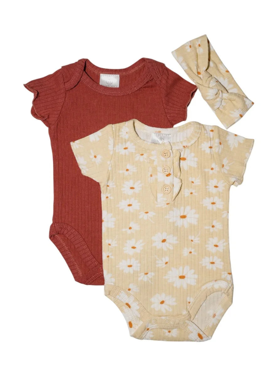 بمبىمىشى Bambimici Yara 2- Piece Short Sleeve Body Suit Flower Print - Multicolor