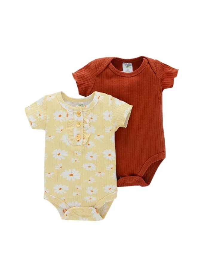 بمبىمىشى Bambimici Yara 2- Piece Short Sleeve Body Suit Flower Print - Multicolor