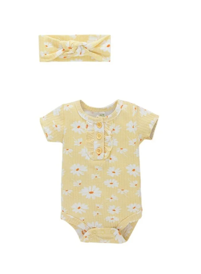 بمبىمىشى Bambimici Yara 2- Piece Short Sleeve Body Suit Flower Print - Multicolor