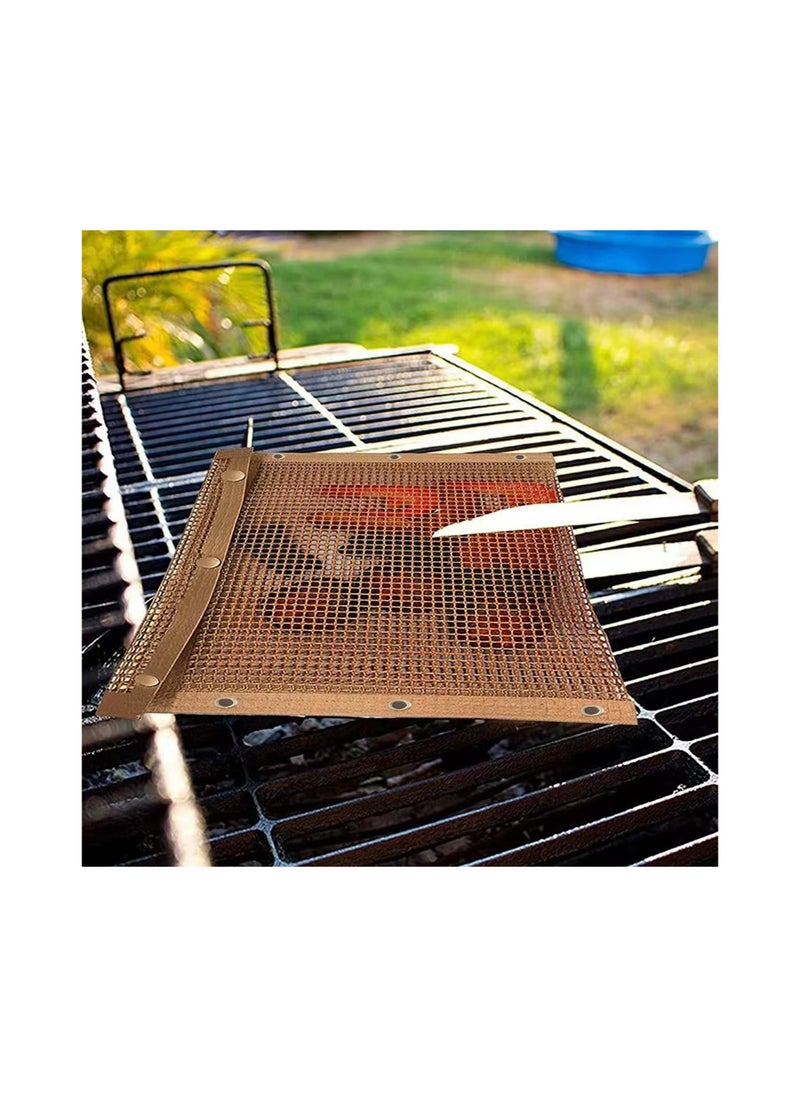 SYOSI - BBQ Mesh Grill Bags High Temperature Resistant Grid Barbecue Bag Reusable Grilling Pouches for Charcoal Gas Electric Grills Set Is A Must-Have All Event 2 Pack Brown - Image 1