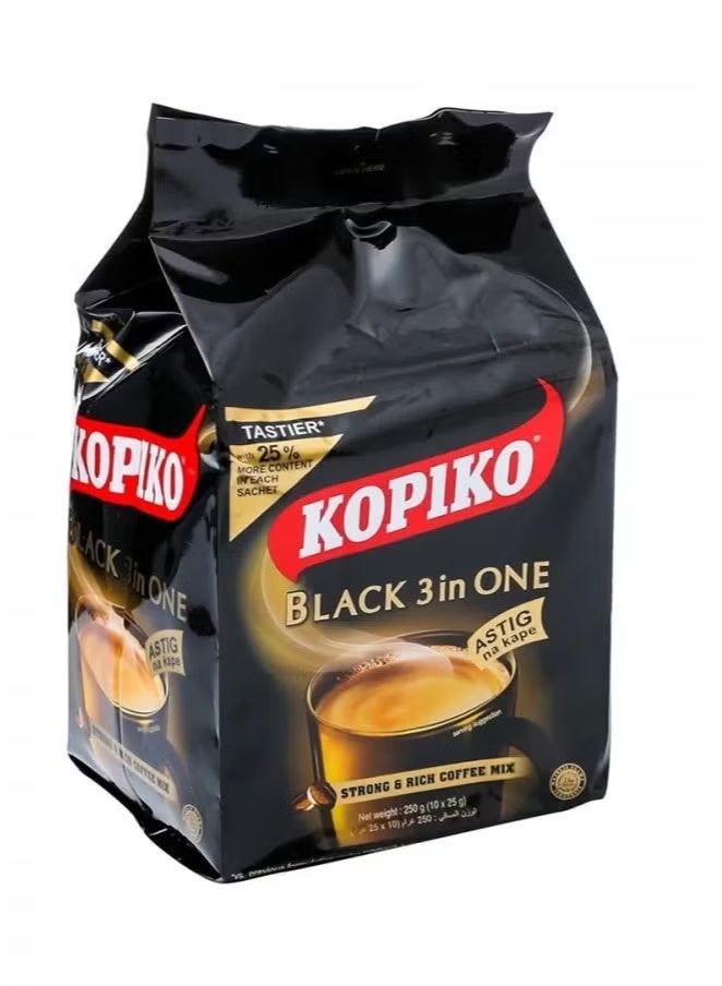 Kopiko Black 3-in-1 Instant Coffee, Strong & Rich, 10 Sachets x 25g - Image 1