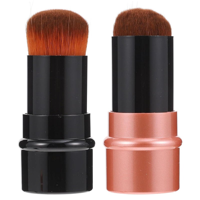 2pcs Retractable Face Makeup Brushes Foundation and Loose Powder Cosmetic Brushes Portable Dual-tone Pair for Travel and Daily Use - Image 1