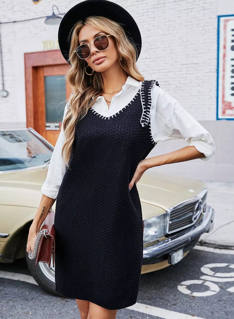 Contrast Binding Sweater Dress Without Blouse - Image 5