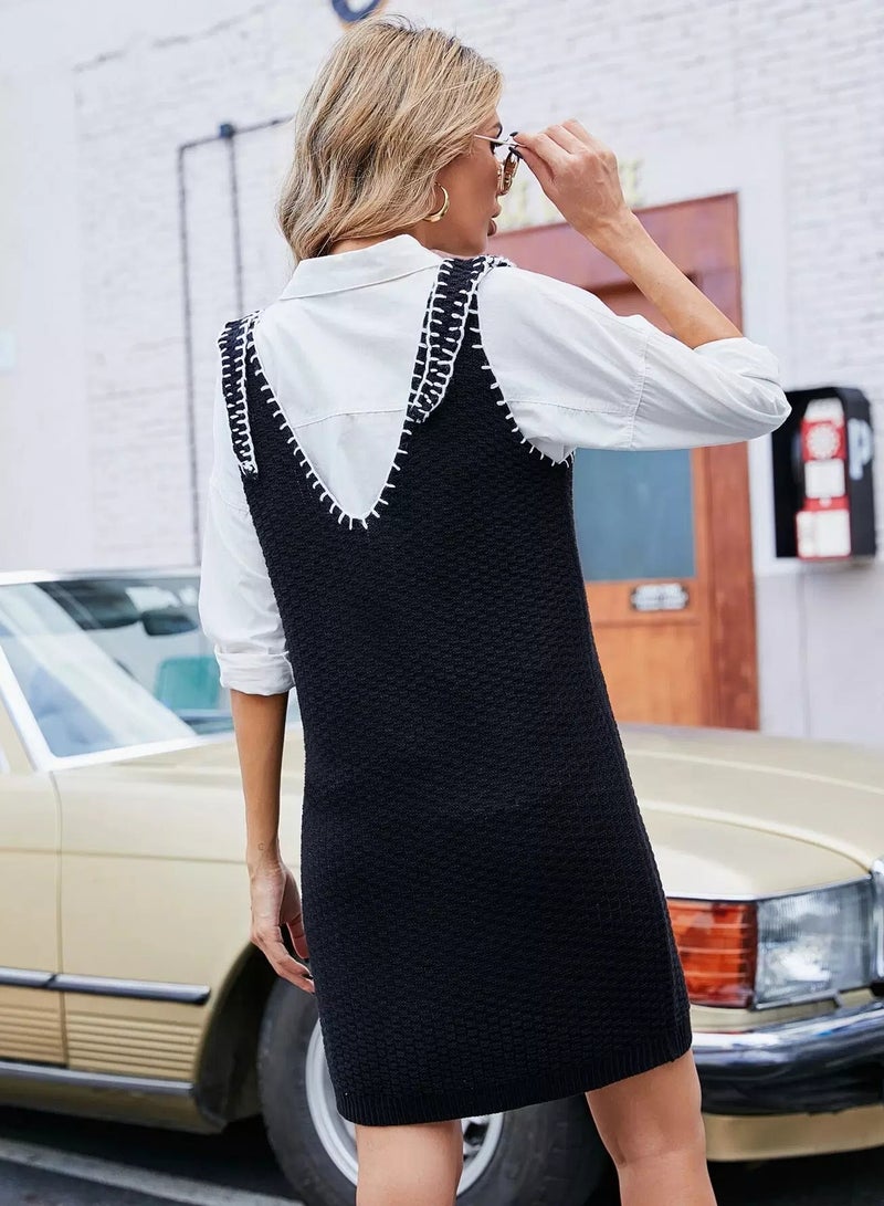 Contrast Binding Sweater Dress Without Blouse - Image 2