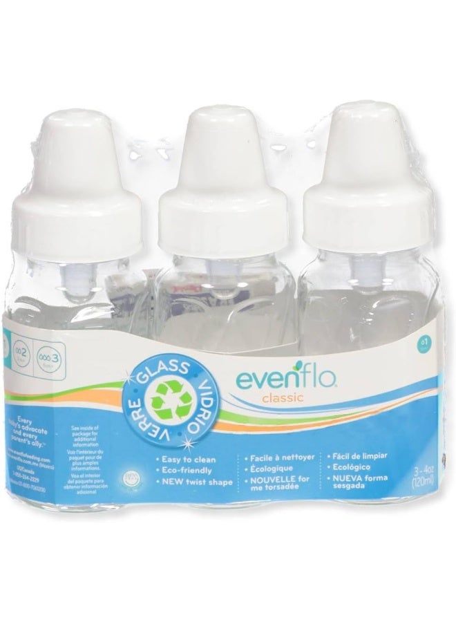 Evenflo Classic Twist Clear/White Glass/Plastic 4-Ounce Glass Bottle 3-Pack - Image 1