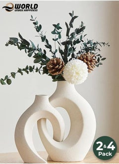 Eworld Elegant White Contemporary Ceramic Vases, Featuring Minimalist Nordic Boho and Aesthetic Interwoven Design, Perfect for Home Decor, Weddings and Table Centerpieces, Available in Sets of 2 and 4  - Image 1