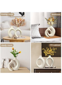 Eworld Elegant White Contemporary Ceramic Vases, Featuring Minimalist Nordic Boho and Aesthetic Interwoven Design, Perfect for Home Decor, Weddings and Table Centerpieces, Available in Sets of 2 and 4  - Image 3