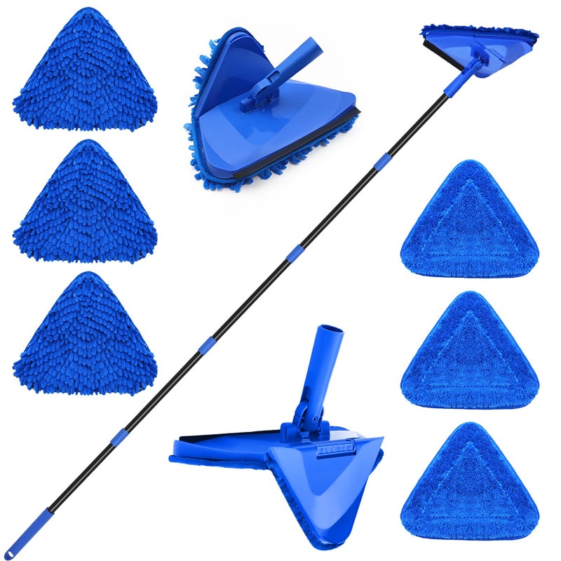 Dolanx Wall Mop Cleaner Long Handle 80 inches, 180Â° Folding Ceiling Washer Scrubber and Squeegee, Triangle Baseboard Cleaning Tool Duster with 6 Microfiber Chenille Pads for Painted Walls Window Floor - Image 1