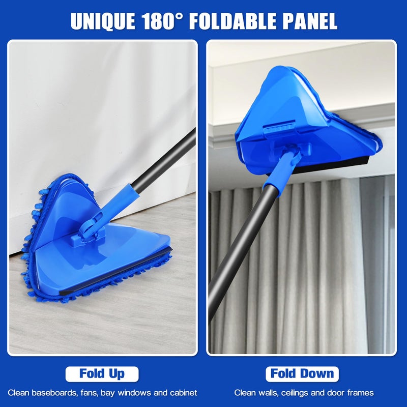 Dolanx Wall Mop Cleaner Long Handle 80 inches, 180Â° Folding Ceiling Washer Scrubber and Squeegee, Triangle Baseboard Cleaning Tool Duster with 6 Microfiber Chenille Pads for Painted Walls Window Floor - Image 2