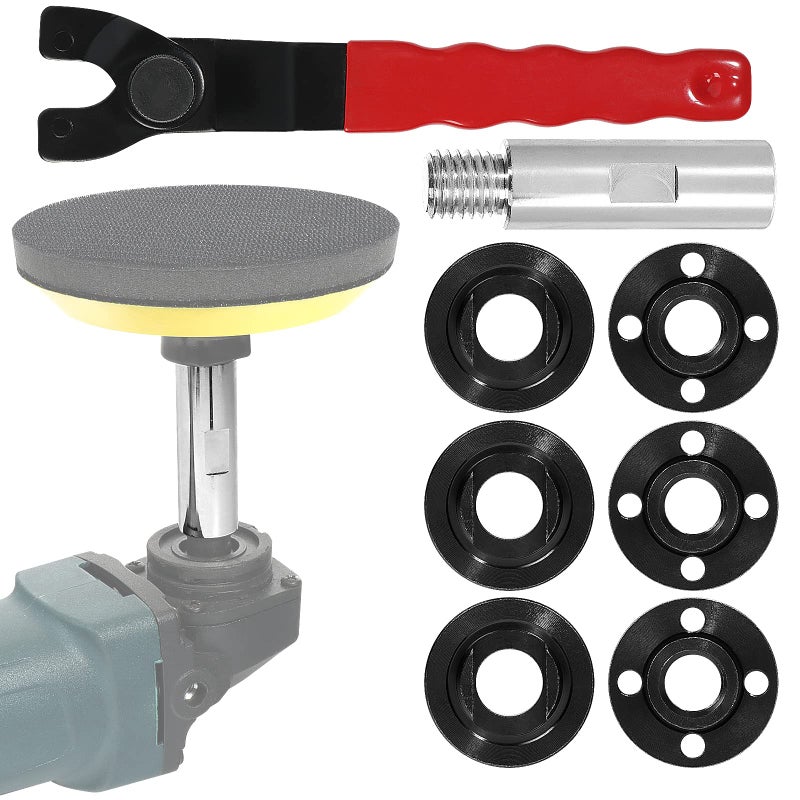 Pomsare Angle Grinder Wrench Locknut Grinder Spanner Wrench Flange Nut and Extension Shaft 8PCS Attachments Kit for 5811 Grinder Power Tools Parts