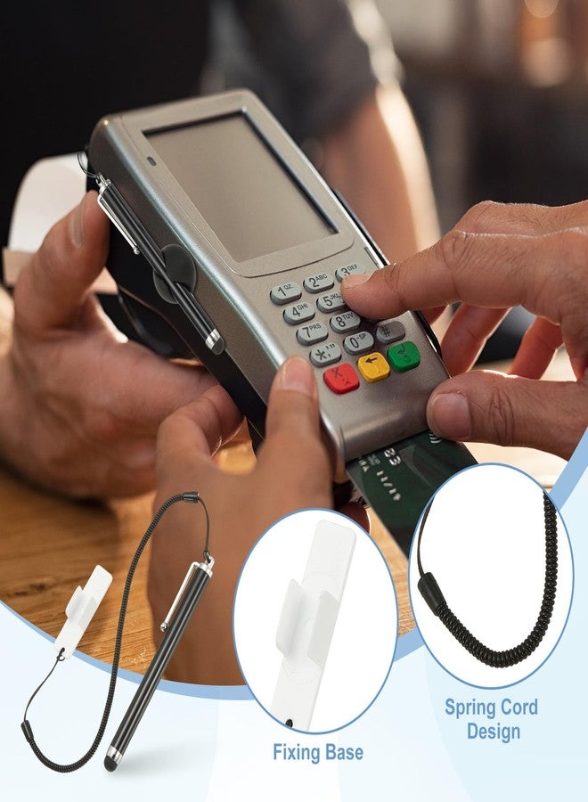 PATIKIL 2 Pcs Screens Capacitive Pen with Spring Rope Fixing Base High Sensitivity for Mobile Phone Car Navigation GPS POS Tablet Laptop, Black/White - Image 3