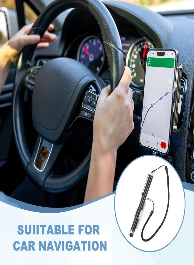 PATIKIL 2 Pcs Screens Capacitive Pen with Spring Rope Fixing Base High Sensitivity for Mobile Phone Car Navigation GPS POS Tablet Laptop, Black/White - Image 4