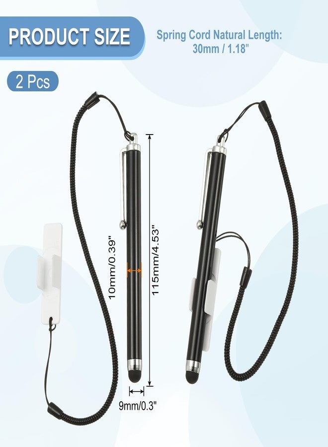 PATIKIL 2 Pcs Screens Capacitive Pen with Spring Rope Fixing Base High Sensitivity for Mobile Phone Car Navigation GPS POS Tablet Laptop, Black/White - Image 2
