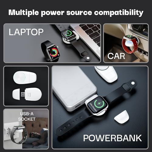 Lifelong iWatch Wireless Charger, USB-A, Travel-Friendly, Cable-Free, Compact & Lightweight with Magnetic Output, Compatible with 9/8/7/SE/6/5/4/3/2/1, White - Image 2