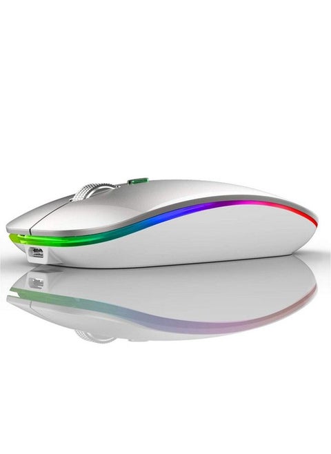 Wireless Bluetooth Mouse Led Slim Dual Mode (Bluetooth 5.1 + Usb) 2.4Ghz Rechargeable Silent Bluetooth Wireless Mouse With Type C Adapter For Laptop Macbook Ipad Os 13 And Above (Silver)