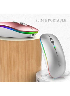 TENMOS Wireless Bluetooth Mouse Led Slim Dual Mode (Bluetooth 5.1 + Usb) 2.4Ghz Rechargeable Silent Bluetooth Wireless Mouse With Type C Adapter For Laptop Macbook Ipad Os 13 And Above (Silver)  - Image 5