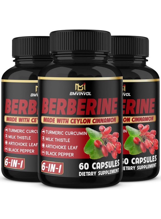 BMVINVOL (3 Packs) Berberine Supplement Plus Ceylon Cinnamon, Milk Thistle, Turmeric, Artichoke Leaf, Black Peppe - 6 Month Supply - 180 Capsules Total - Image 1