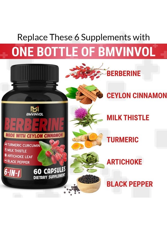 BMVINVOL (3 Packs) Berberine Supplement Plus Ceylon Cinnamon, Milk Thistle, Turmeric, Artichoke Leaf, Black Peppe - 6 Month Supply - 180 Capsules Total - Image 5