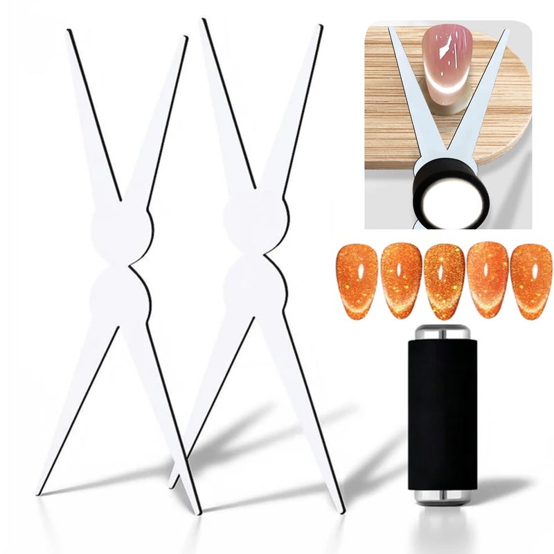 GEMSANVA Cat Eye Nail Magnet Tool, 2-in-1 Scissor Shape for French Effect with Cylindrical Magnet | Cat Eye Gel Polish Magnet for Nail Art DIY, Home Salon & Studio Use - Image 1