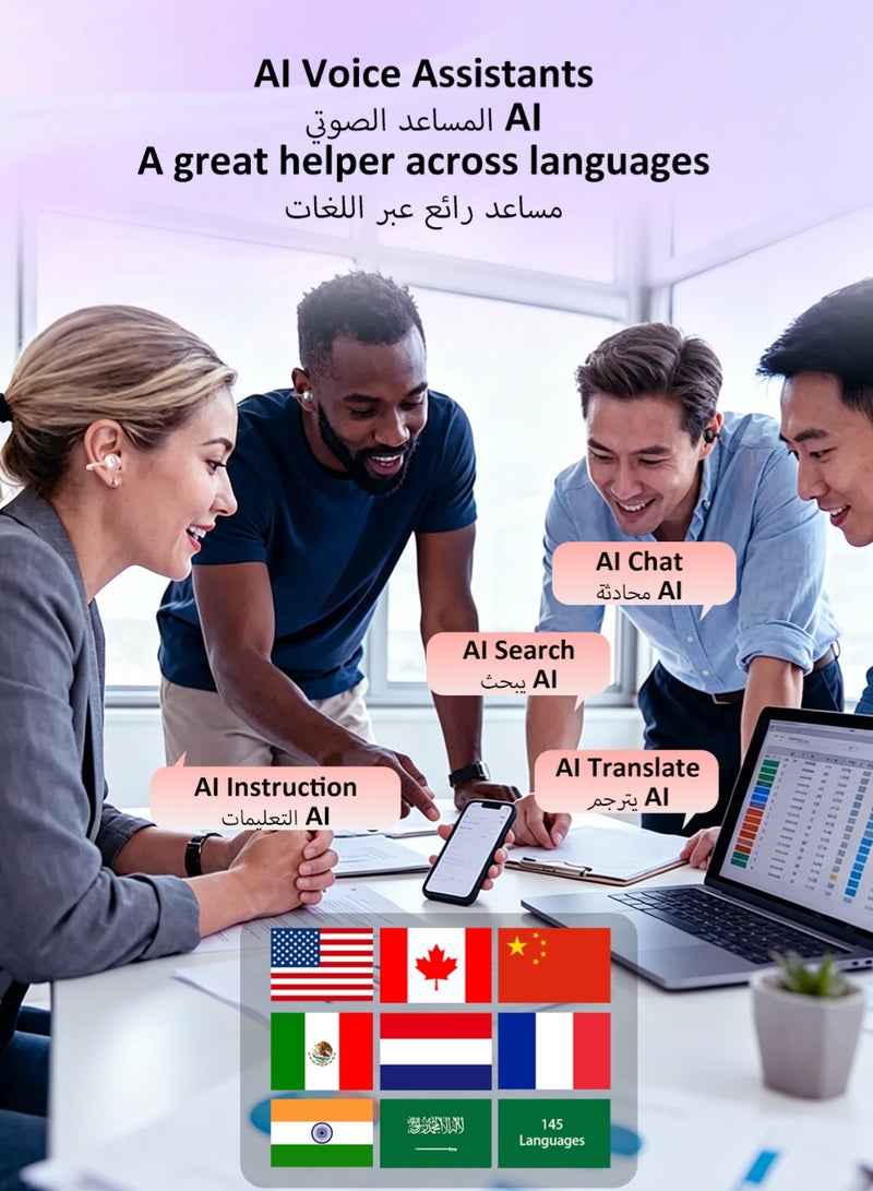 ISKU Open Ear Clip Headphones Wireless Earbuds Bluetooth 6.0 OWS Translation Earphones AI Voice Assistant Multiple Translation Modes, HIFI Anti-Leakage HD Call Supports Translation of 145 Languages TWS Headphones for Sports Travel Classes Work - Image 4