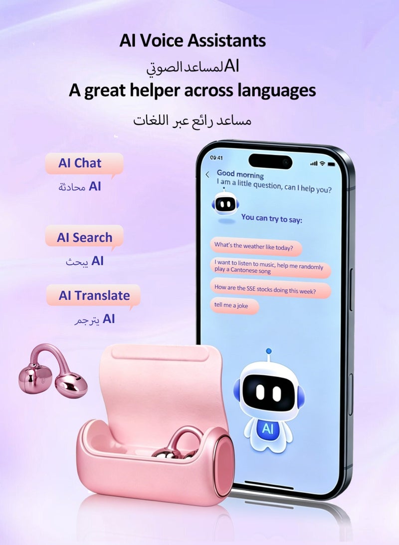 ISKU Open Ear Clip Headphones Wireless Earbuds Bluetooth 6.0 OWS Translation Earphones AI Voice Assistant Multiple Translation Modes, HIFI Anti-Leakage HD Call Supports Translation of 145 Languages TWS Headphones for Sports Travel Classes Work - Image 3
