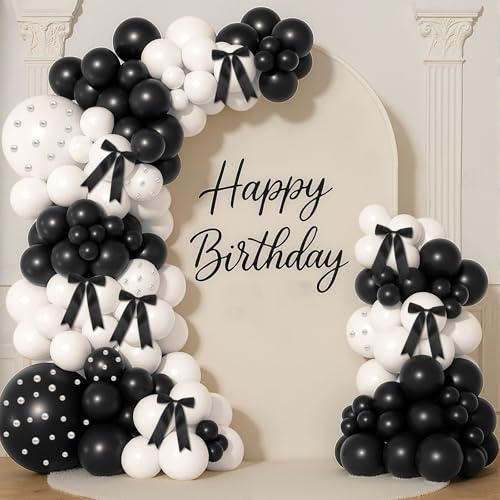 Charnoel Pearl Black and White Balloon Garland Arch Kit 153 Pcs Garland Balloon Bow Pearl Sticker Party Decor for Wedding Bridal Engagement Coquette Birthday Party Decorations - Image 1