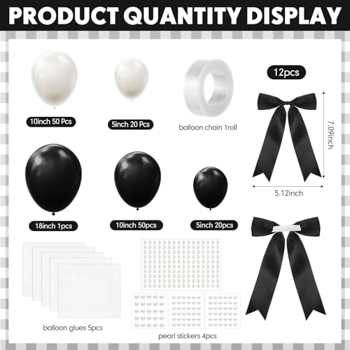 Charnoel Pearl Black and White Balloon Garland Arch Kit 153 Pcs Garland Balloon Bow Pearl Sticker Party Decor for Wedding Bridal Engagement Coquette Birthday Party Decorations - Image 5