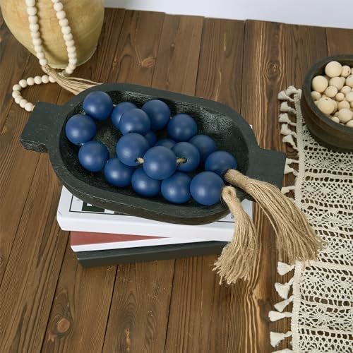 OMISHE Extra Large Wood Bead Garland in Navy Blue with 1.6" Diameter Wooden Beads and Tassels, 41" Long Rustic Farmhouse Country Decorative Beads for Home Wooden Decor, Navy Blue - Image 3
