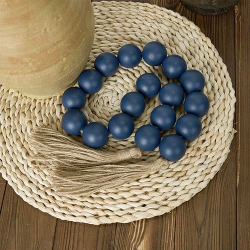OMISHE Extra Large Wood Bead Garland in Navy Blue with 1.6" Diameter Wooden Beads and Tassels, 41" Long Rustic Farmhouse Country Decorative Beads for Home Wooden Decor, Navy Blue - Image 2