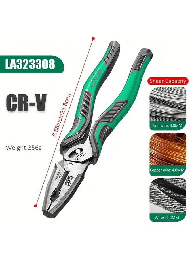 LA323308 قاطعة أسلاك ثقيلة قابلة للتعديل، كماشة بمفصل، فكوك مسننة مريحة باللونين الأخضر والأسود، صناعي متين - Image 4