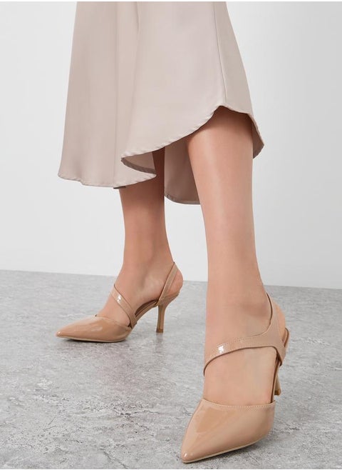 Styli Plain Pointed Toe Stiletto Heel Slingback Shoes