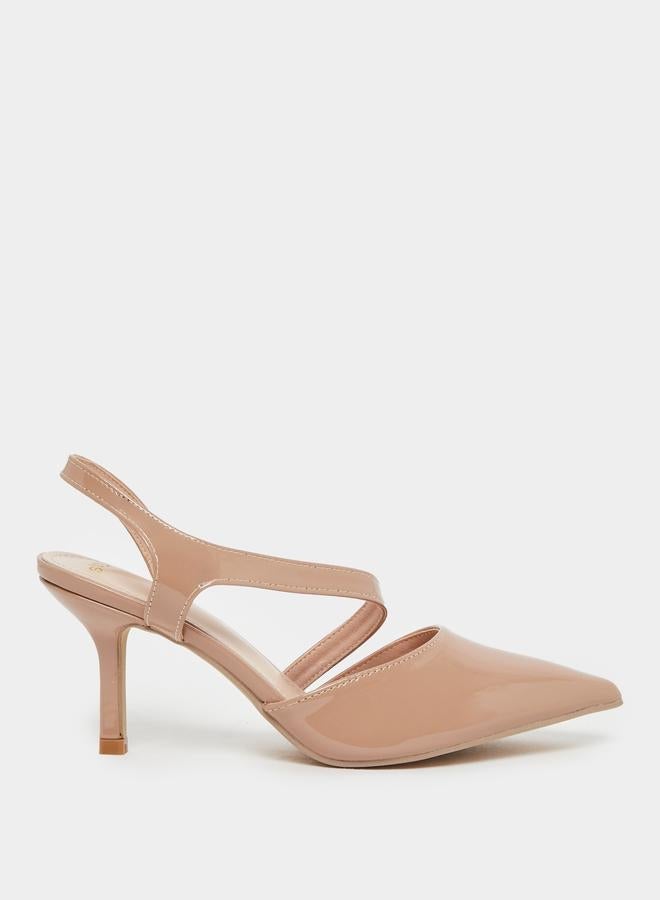 Styli Plain Pointed Toe Stiletto Heel Slingback Shoes - Image 1