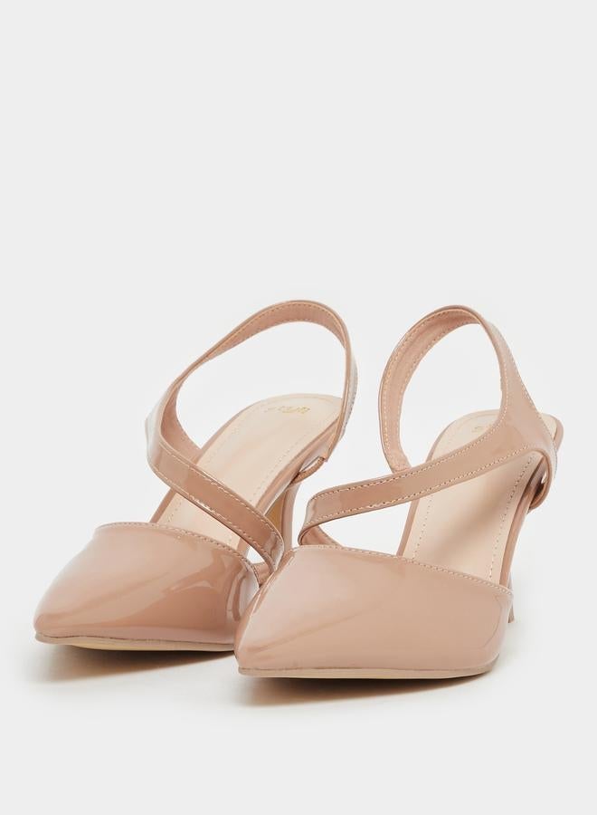 Styli Plain Pointed Toe Stiletto Heel Slingback Shoes - Image 3